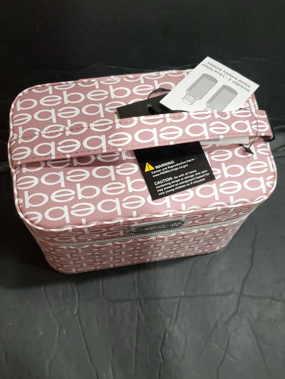 Bebe blush monogram small cosmetics hard train case with 2 toiletry bottles